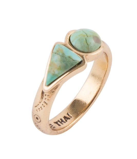 Bague en bronze doré avec turquoise bleue de forme