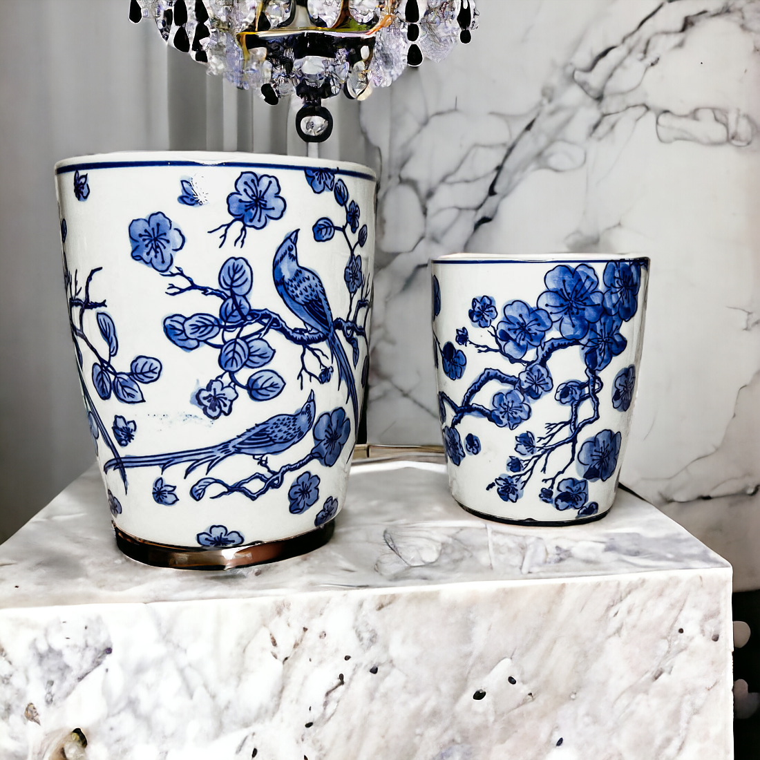 Blau-weißes chinesisches Keramik-Vase Pflanzgefäß für Zimmerpflanzen dekorativ