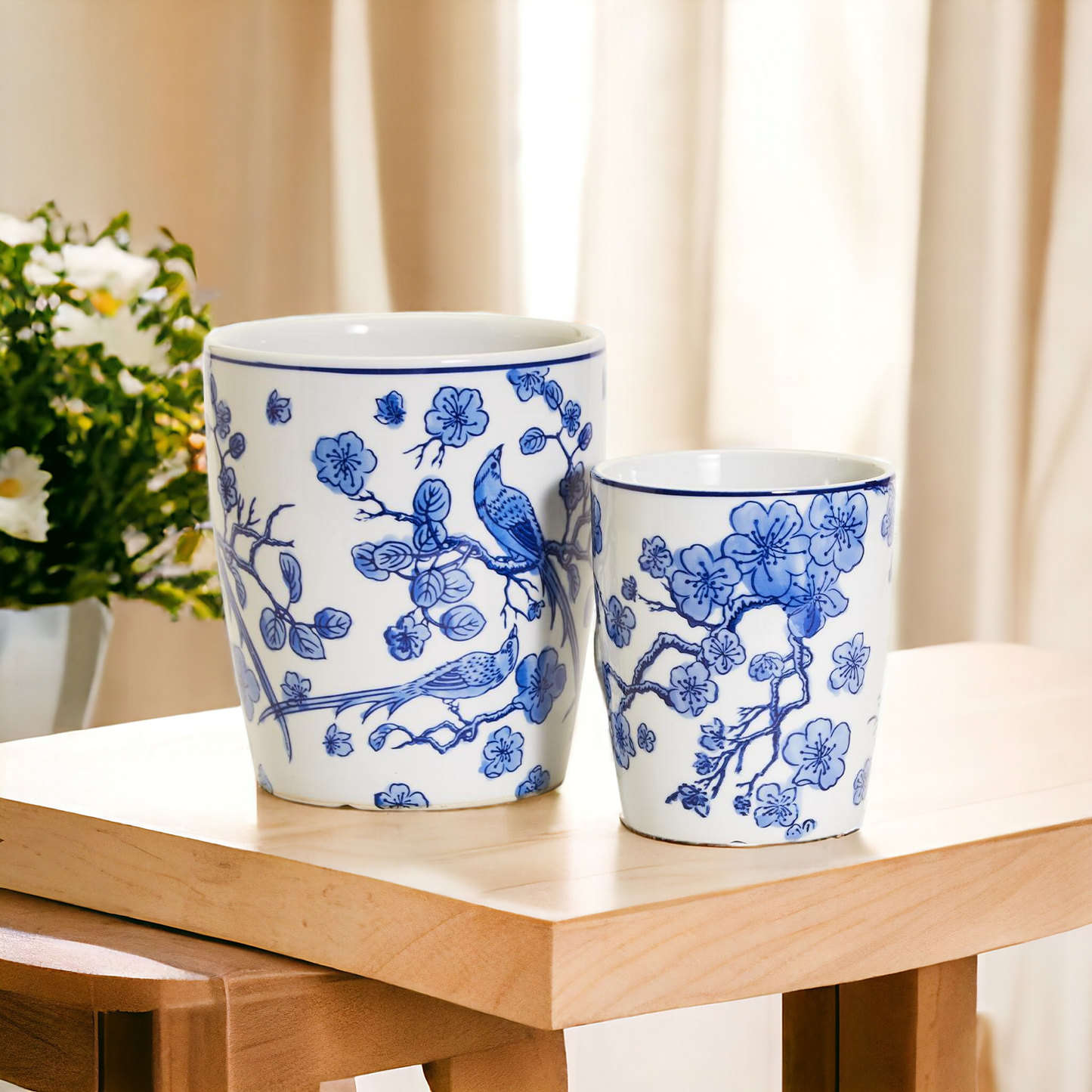 Blau-weißes chinesisches Keramik-Vase Pflanzgefäß für Zimmerpflanzen dekorativ