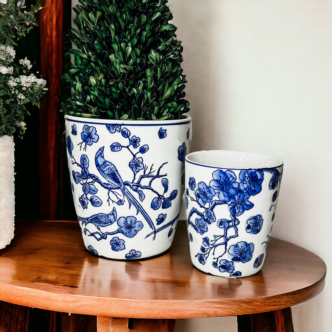 Blau-weißes chinesisches Keramik-Vase Pflanzgefäß für Zimmerpflanzen dekorativ