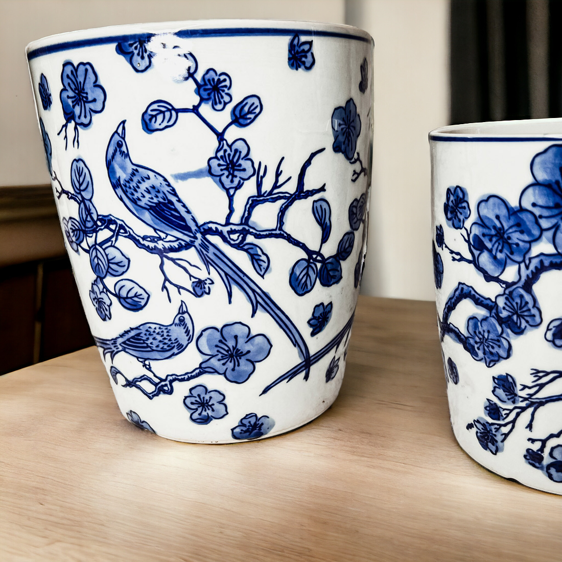 Blau-weißes chinesisches Keramik-Vase Pflanzgefäß für Zimmerpflanzen dekorativ