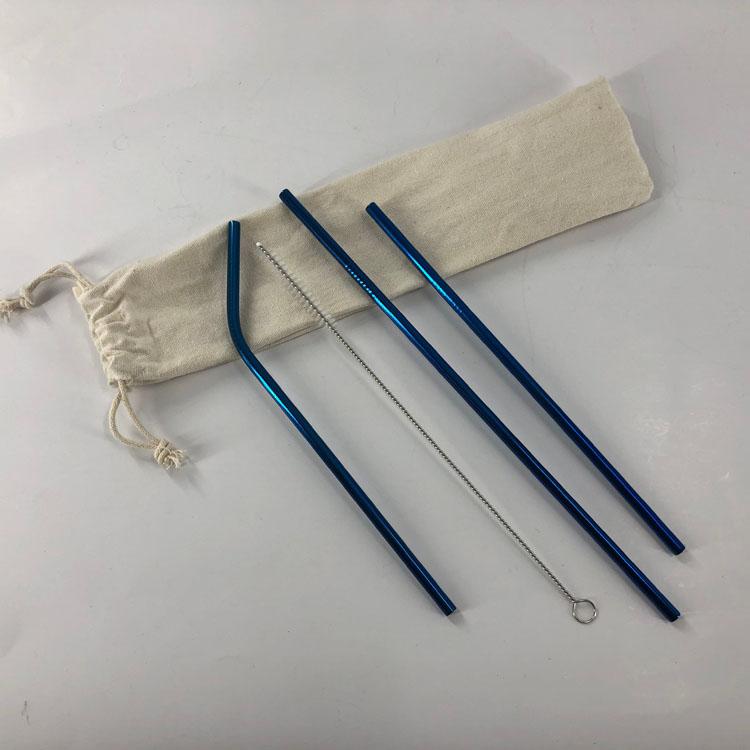 Ensemble de 6 pailles réutilisables en acier inoxydable avec brosse de nettoyage, sac en coton et lin, cadeau écologique