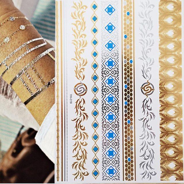 Body Tattoo Art Painting Stickers Glitter Gold Silver Temporary Waterproof Nontoxic Long Lasting Tattoos
