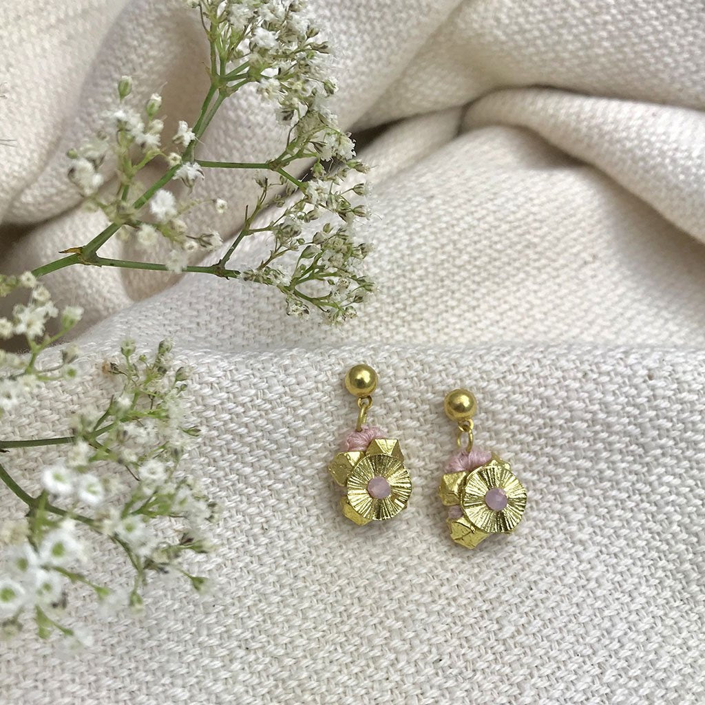 Boho Cotton Thread Flower Earrings Zinc Alloy Dainty 2.5cm Handmade