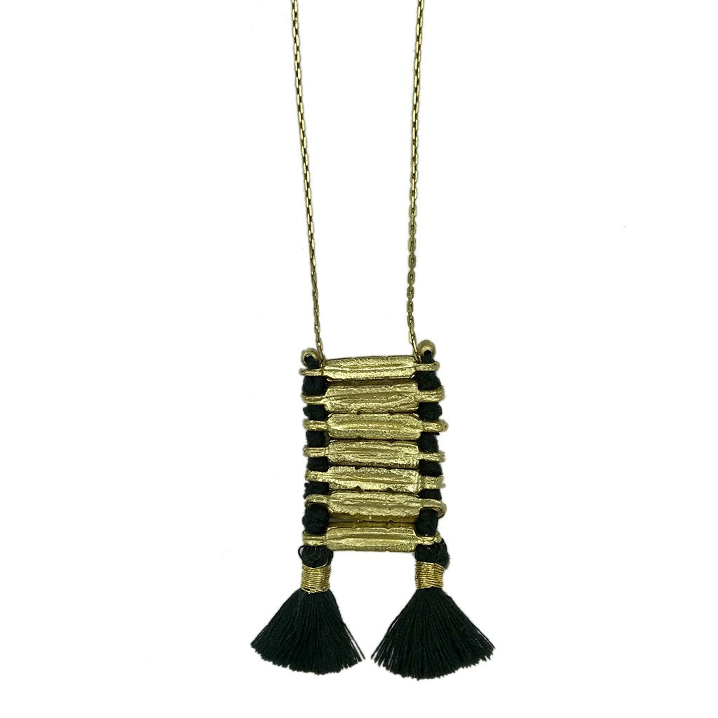 Collier Temple Bohème Indien Alliage de zinc vieilli Pompon en coton 17 pouces Fait main