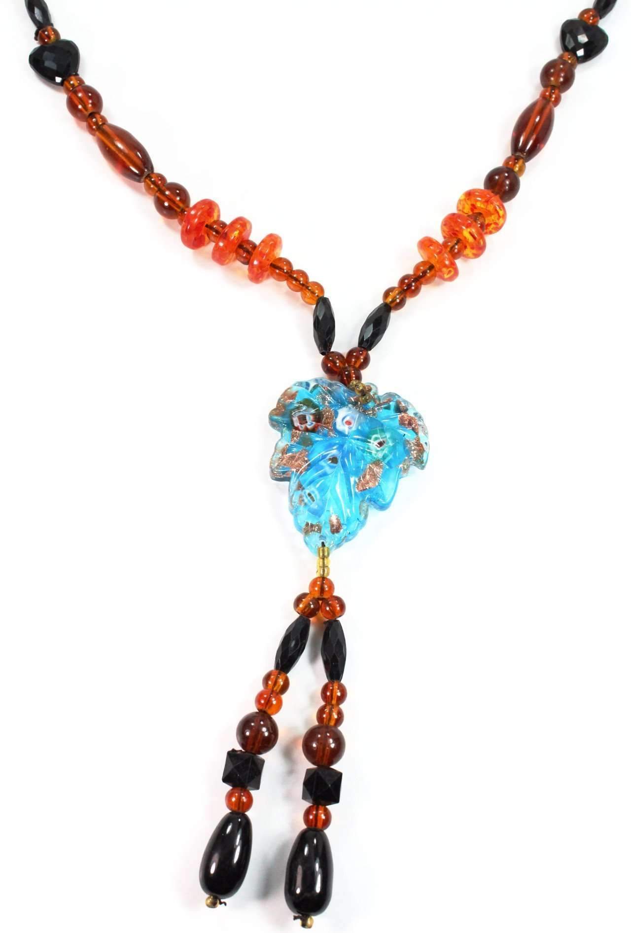 Collier Pendentif Feuille Bohème avec Perle de Verre Scintillante