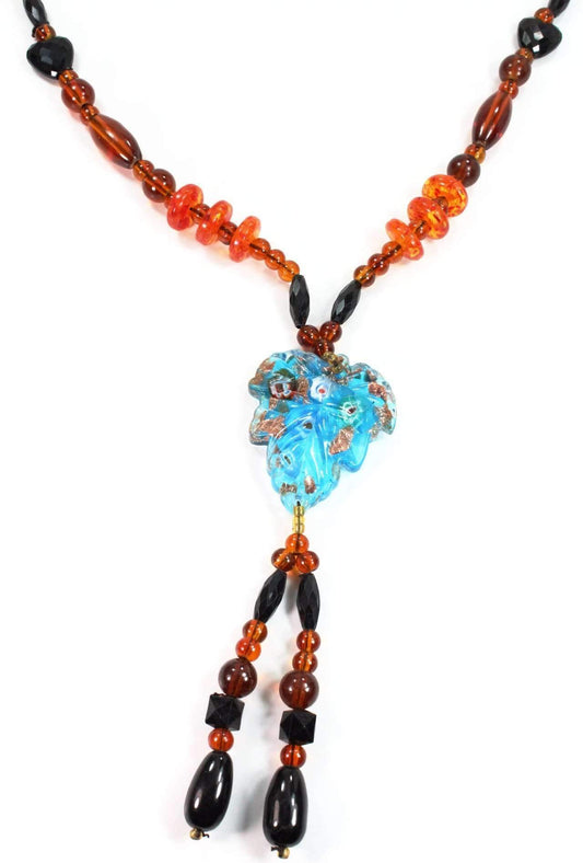 Collier Pendentif Feuille Bohème avec Perle de Verre Scintillante