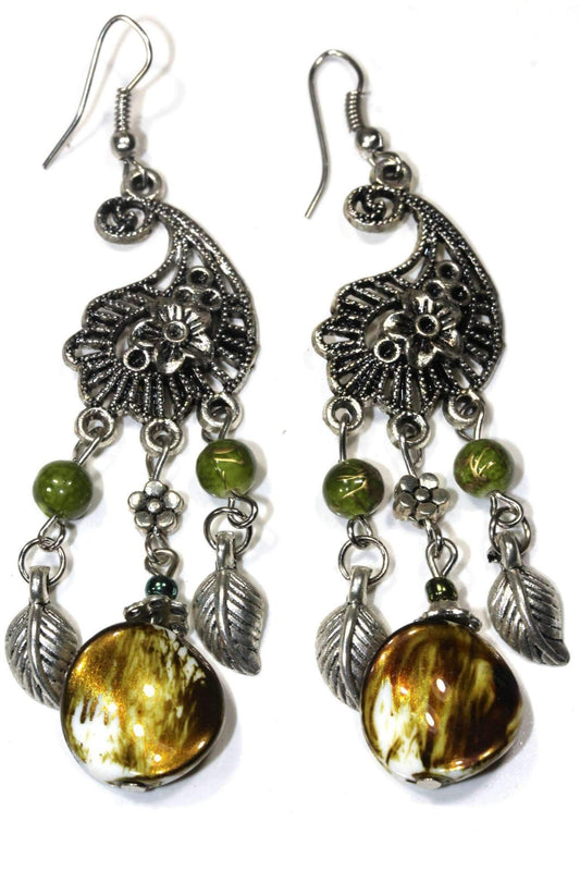 Boucles d'oreilles pendantes bohèmes en perles de verre vertes à motif cachemire