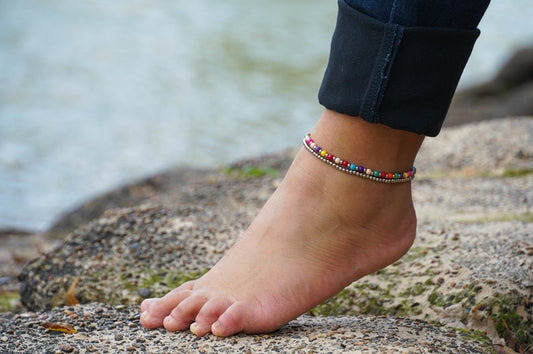 Cheville Boho Argent Double Bande Pour Femmes Superposée Plage