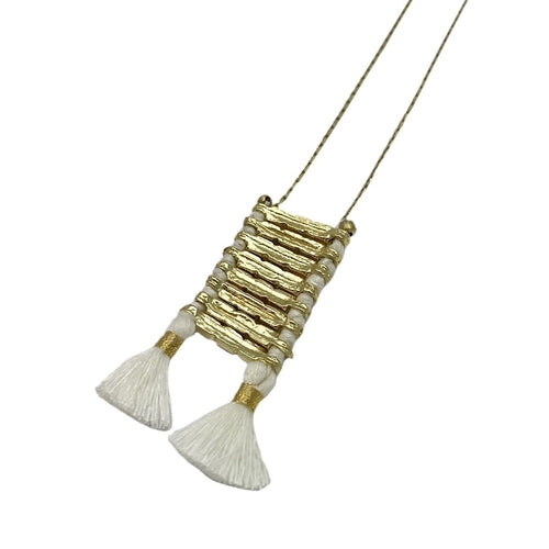 Collier Temple Bohème Indien Alliage de zinc vieilli Pompon en coton 17 pouces Fait main