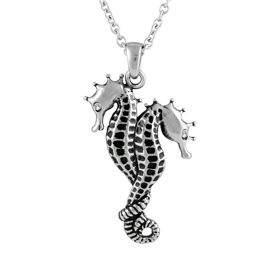 Collier Pendentif Hippocampe en Cristal Uni pour la Vie Argent