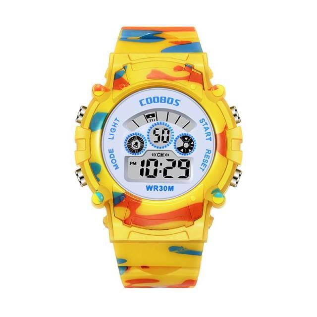 Boys Sports Military Kids Digital Watches Student Childrens Watch Fashion Luminous Led Alarm Camouflage Green Waterproof 7 Color Led Backlight Multifuction Wristwatch For Boys Girls