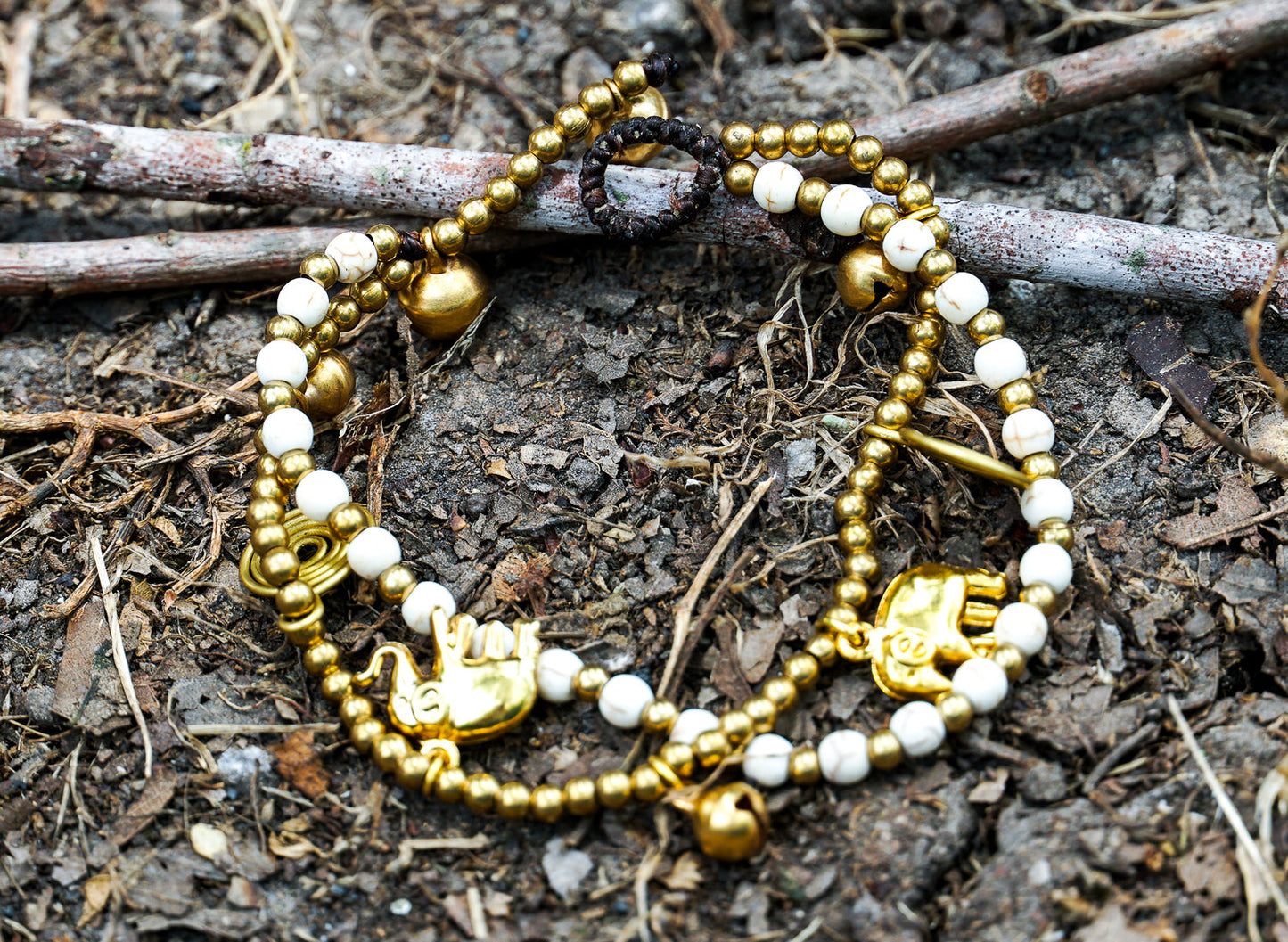 Messing-Elefantenarmband, Boho, Perlen, Anhänger, stapelbar