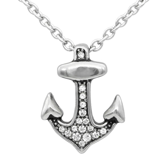 Superbe collier ancre en argent sterling avec pendentif CZ