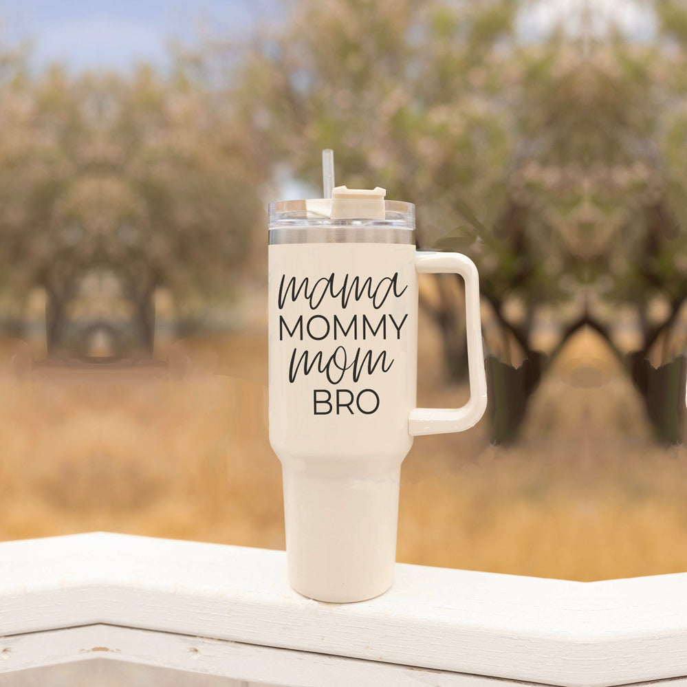 40oz Insulated Travel Mug With Handle Lid Straw - Mommy Bro Stainless Tumbler