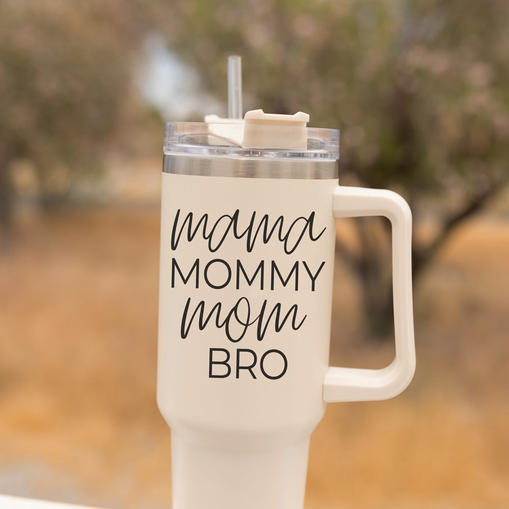 40oz Insulated Travel Mug With Handle Lid Straw - Mommy Bro Stainless Tumbler