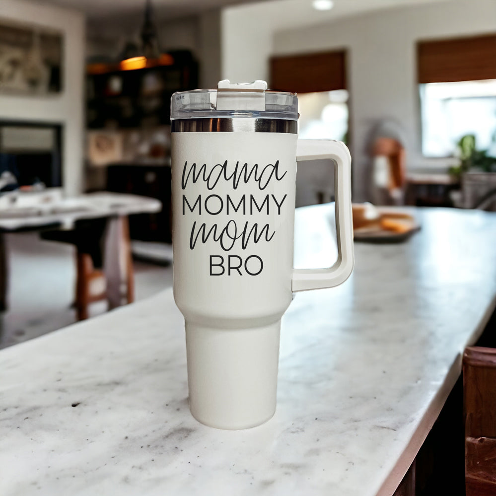 40oz Insulated Travel Mug With Handle Lid Straw - Mommy Bro Stainless Tumbler