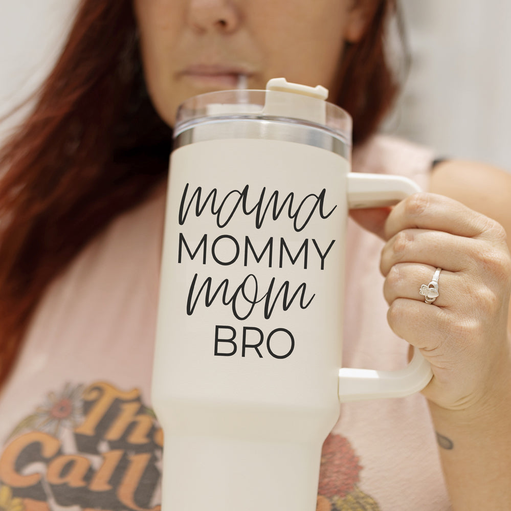 Gobelet de voyage isotherme 40oz avec poignée, couvercle et paille - Tumbler en acier inoxydable Mommy Bro