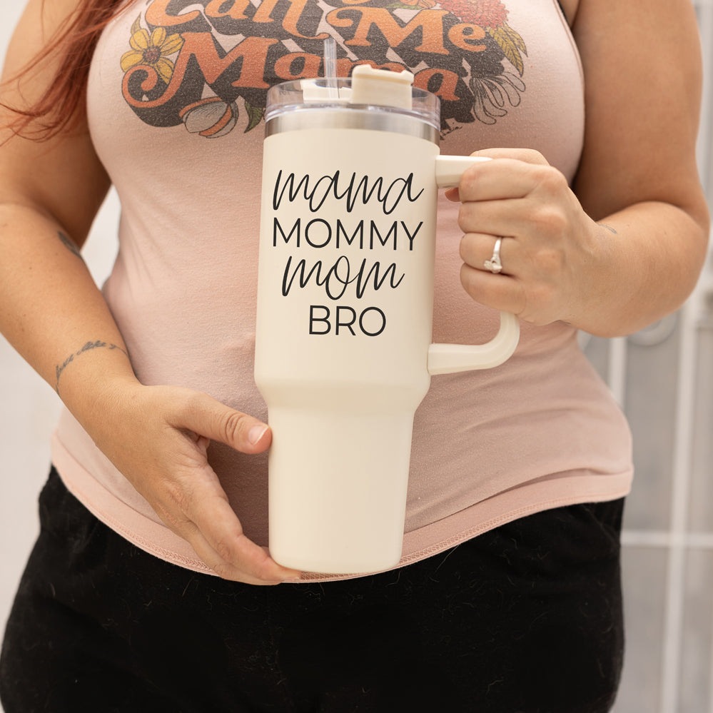 40oz Insulated Travel Mug With Handle Lid Straw - Mommy Bro Stainless Tumbler