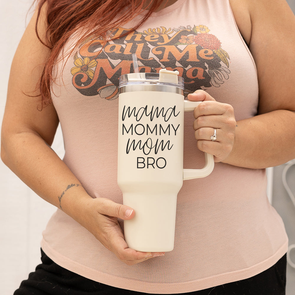 40oz Insulated Travel Mug With Handle Lid Straw - Mommy Bro Stainless Tumbler