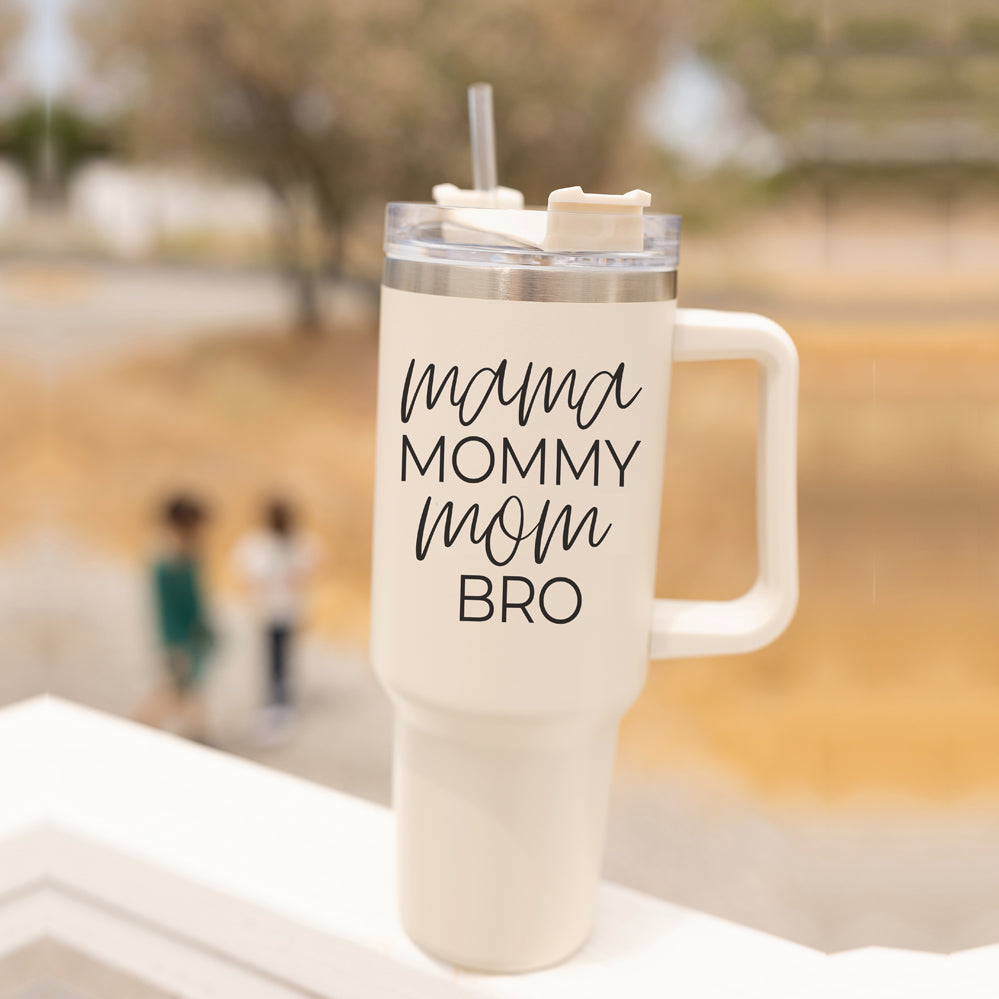 40oz Insulated Travel Mug With Handle Lid Straw - Mommy Bro Stainless Tumbler