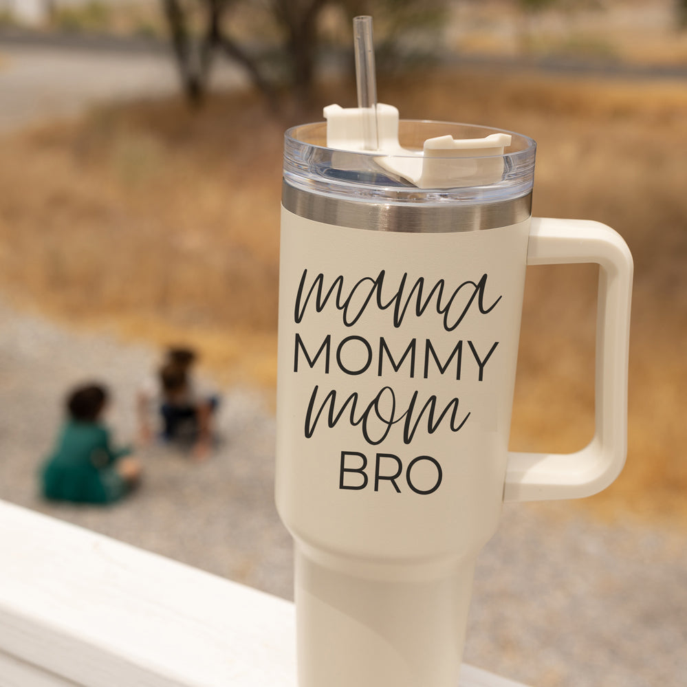 40oz Insulated Travel Mug With Handle Lid Straw - Mommy Bro Stainless Tumbler