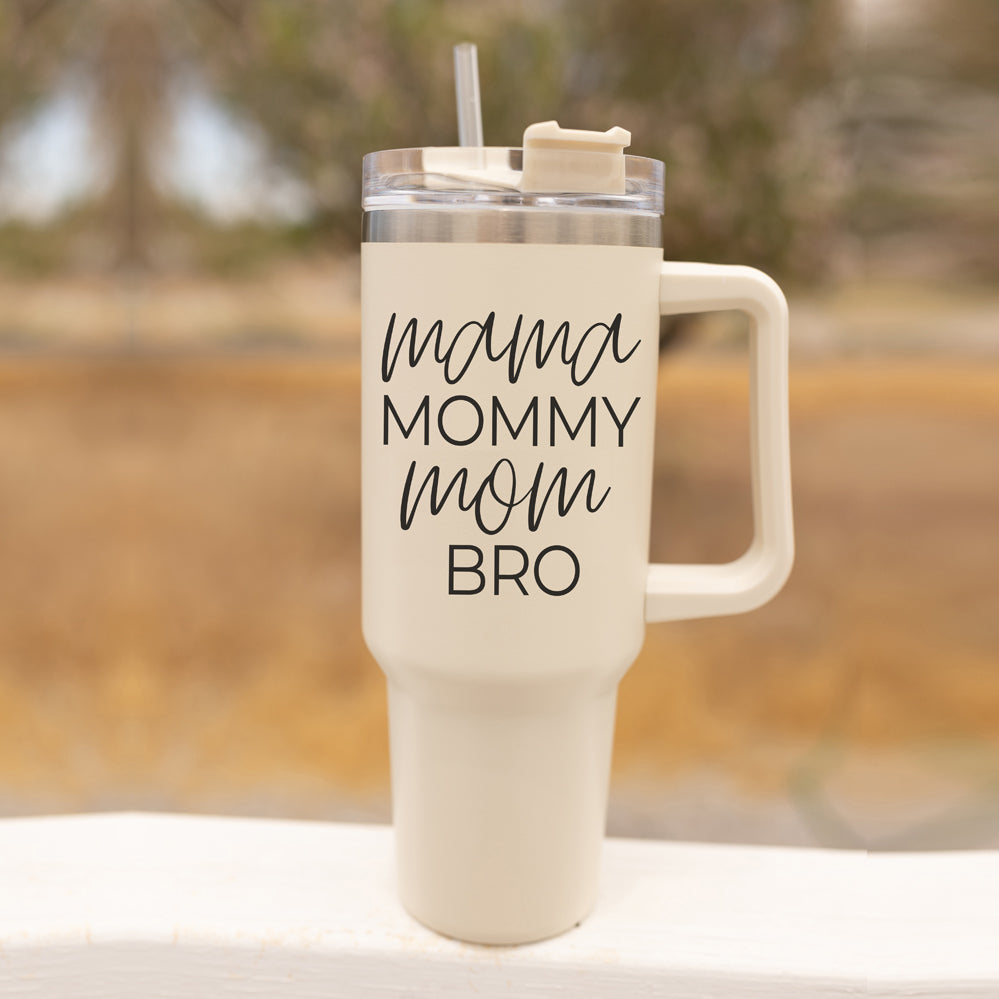 40oz Insulated Travel Mug With Handle Lid Straw - Mommy Bro Stainless Tumbler