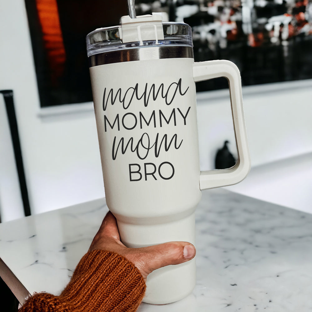40oz Insulated Travel Mug With Handle Lid Straw - Mommy Bro Stainless Tumbler