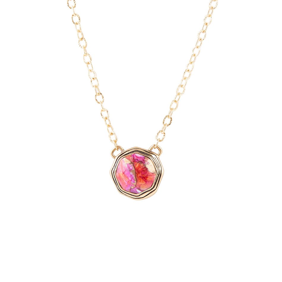 Collier Pendentif Luca Rose Magenta avec Huître Épineuse Dorée