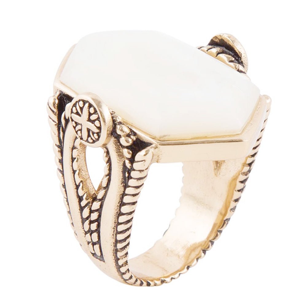 Bague en Nacre Blanche et Bronze Doré