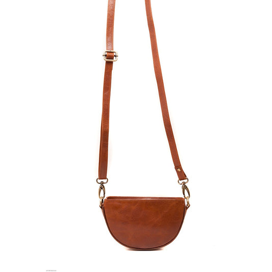 Braune Halbmond-Umhängetasche Clutch Handgelenktasche aus Öko-Leder mit Quaste