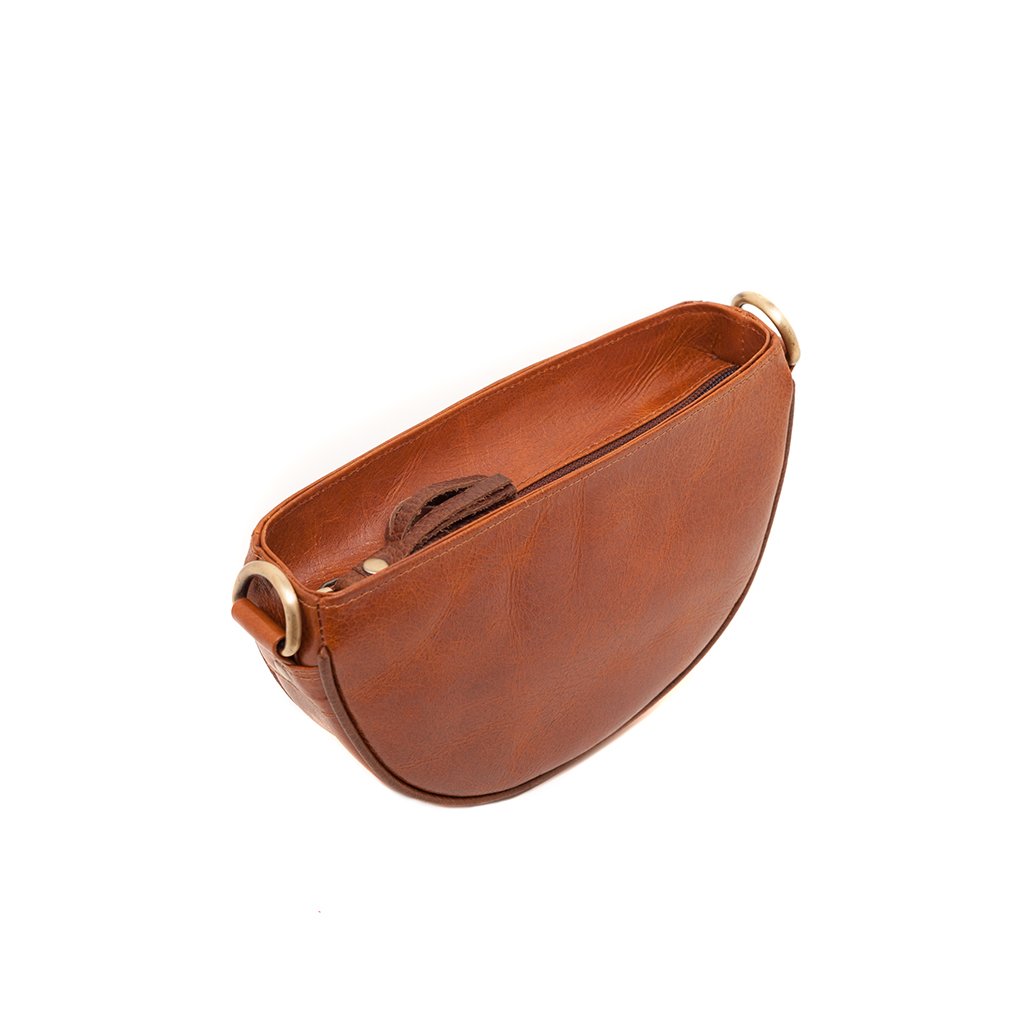 Braune Halbmond-Umhängetasche Clutch Handgelenktasche aus Öko-Leder mit Quaste