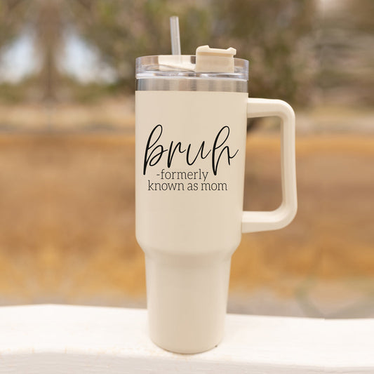 Gobelet de voyage isotherme Bruh Mom de 40 oz avec poignée, couvercle et paille, sans BPA