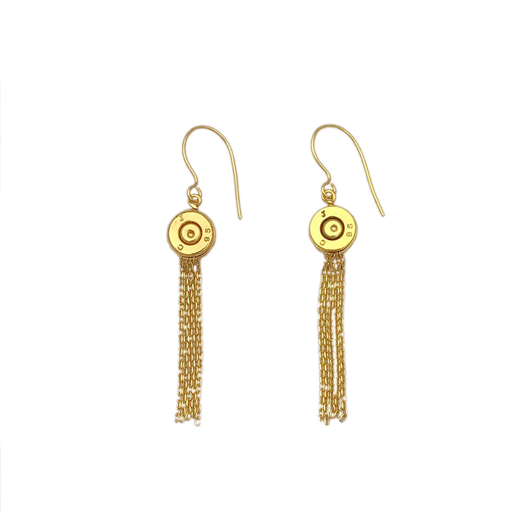 Bullet Tassel Earrings Recycled Brass Gold Plated Chains 2.25in Handmade