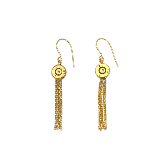 Boucles d'oreilles pompons balles Laiton recyclé Chaînes plaquées or 5,7 cm Faites à la main
