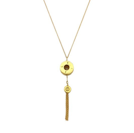 Collier balle avec pampille en laiton recyclé, plaqué or, chaîne de 14 pouces