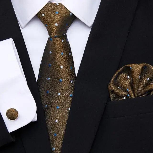Business Men Silk Necktie Cufflinks Set Luxury Design Necktie With Handkerchief Necktie For Casual And Daily Wear Classic Men Flower Ties Wedding Handkerchief Cufflinks Set