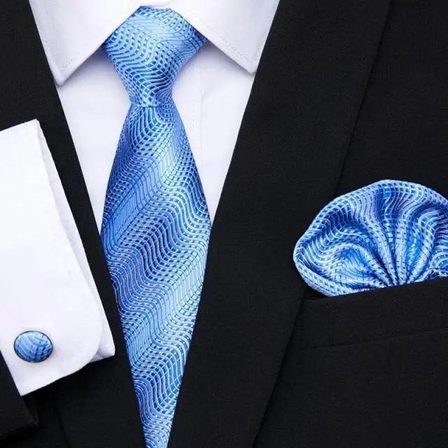 Business Men Silk Necktie Cufflinks Set Luxury Design Necktie With Handkerchief Necktie For Casual And Daily Wear Classic Men Flower Ties Wedding Handkerchief Cufflinks Set