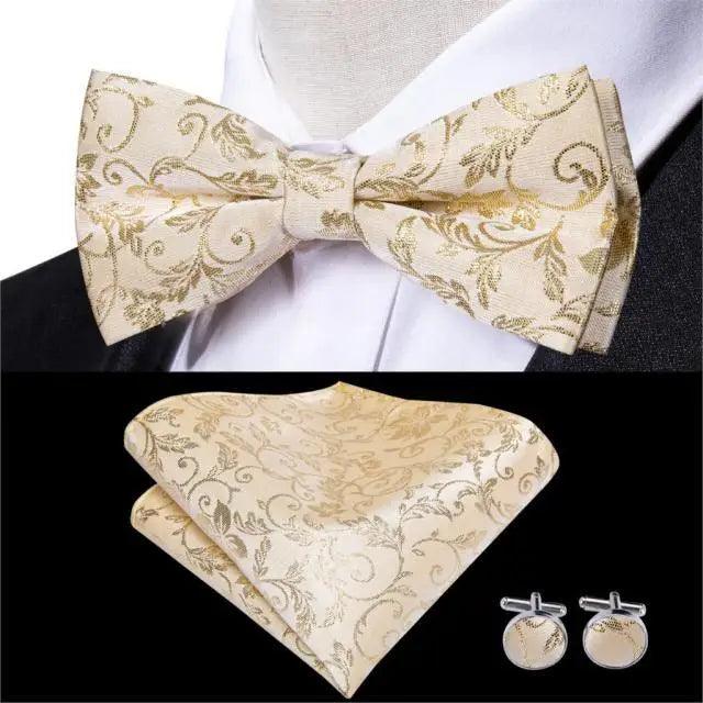 Business Red Color Butterfly Bow Tie Pocket Square Cufflinks Suit Set For Men Adjustable Self Bowtie Formal Bowtie Set Solid Color Necktie Silk Bow Tie Pocket Square Cuff Links