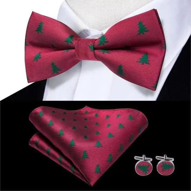 Business Red Color Butterfly Bow Tie Pocket Square Cufflinks Suit Set For Men Adjustable Self Bowtie Formal Bowtie Set Solid Color Necktie Silk Bow Tie Pocket Square Cuff Links