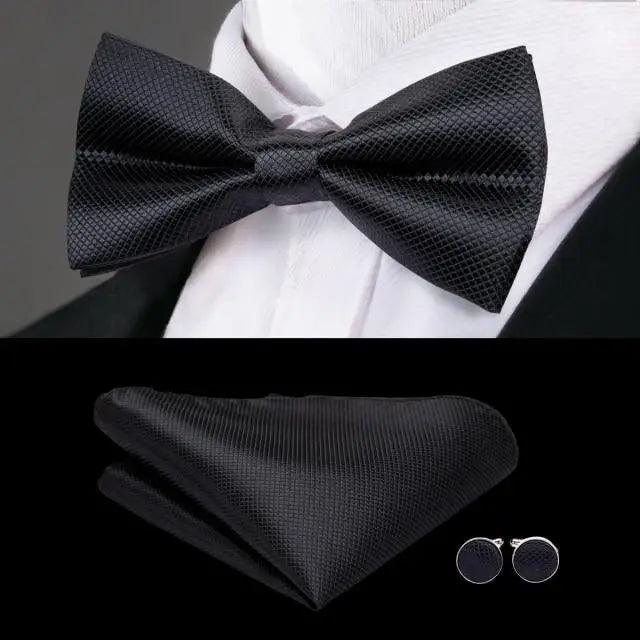 Business Red Color Butterfly Bow Tie Pocket Square Cufflinks Suit Set For Men Adjustable Self Bowtie Formal Bowtie Set Solid Color Necktie Silk Bow Tie Pocket Square Cuff Links