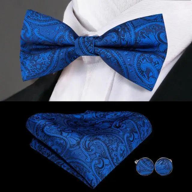 Business Red Color Butterfly Bow Tie Pocket Square Cufflinks Suit Set For Men Adjustable Self Bowtie Formal Bowtie Set Solid Color Necktie Silk Bow Tie Pocket Square Cuff Links