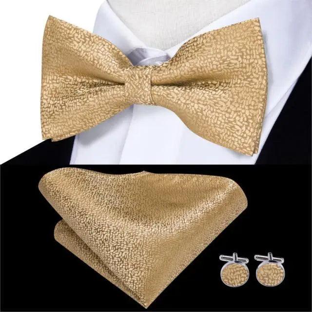 Business Red Color Butterfly Bow Tie Pocket Square Cufflinks Suit Set For Men Adjustable Self Bowtie Formal Bowtie Set Solid Color Necktie Silk Bow Tie Pocket Square Cuff Links