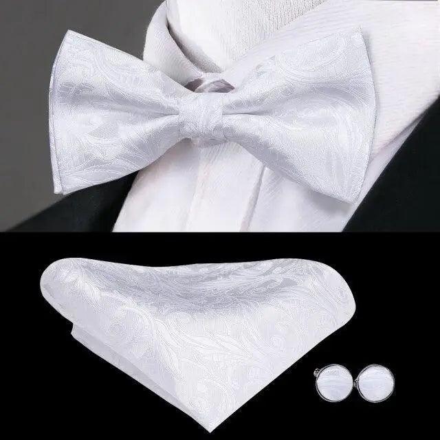 Business Red Color Butterfly Bow Tie Pocket Square Cufflinks Suit Set For Men Adjustable Self Bowtie Formal Bowtie Set Solid Color Necktie Silk Bow Tie Pocket Square Cuff Links
