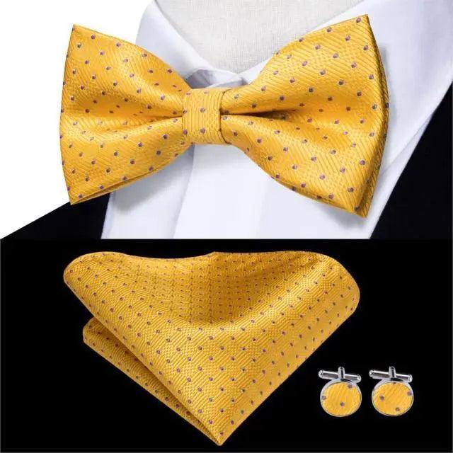 Business Red Color Butterfly Bow Tie Pocket Square Cufflinks Suit Set For Men Adjustable Self Bowtie Formal Bowtie Set Solid Color Necktie Silk Bow Tie Pocket Square Cuff Links