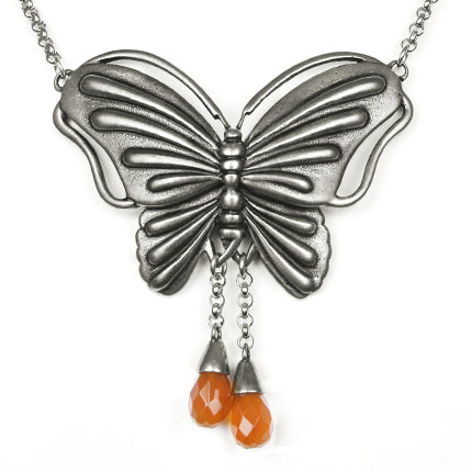 Collier pendentif papillon en agate avec goutte orange