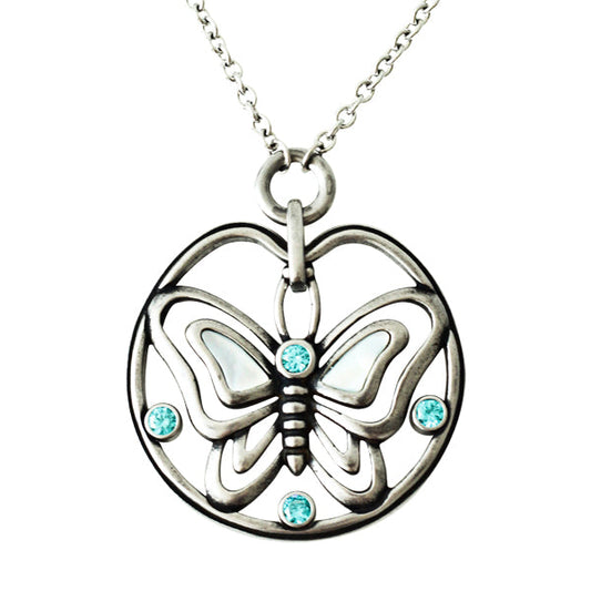 Collier Pendentif Papillon Bleu Argent Massif Style