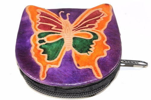 Butterfly Coin Purse Leather Small Zippered Change Bag