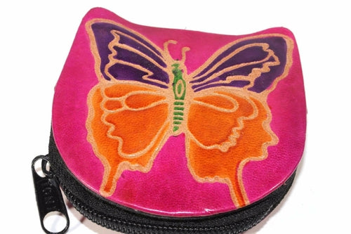 Butterfly Coin Purse Leather Small Zippered Change Bag