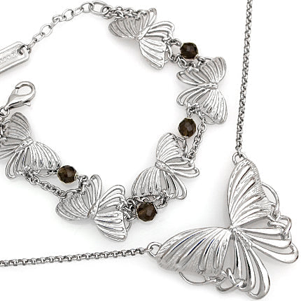 Butterfly Necklace And Bracelet Set Silver Plated Jewelry